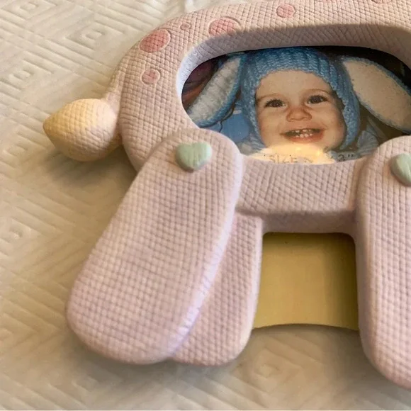 New! Vintage Pair Papel Ceramic Baby Child Photo Frames 3x3 & 2x3 Bunny Giraffe - Picture 10 of 16